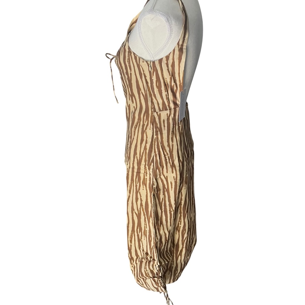 Backyard Roses Ryder Midi Dress Womens‎ Tan Brown Abstract Print Ruched Cinch XL - Picture 3 of 6